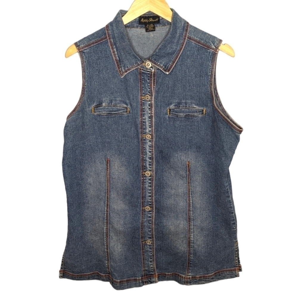 Y2K Vintage Ashley Stewart western cowgirl Denim Vest Size Womans 14W